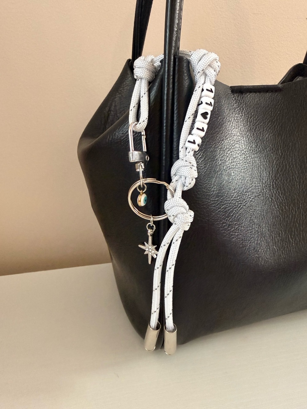 NEW Angel Number 11:11 Paracord Bag Charm White with Evil Eye + North Star - Picture 1 of 6